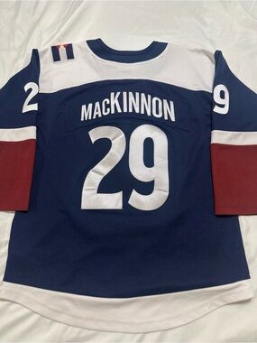 Kids Official NHL Authentic Colorado Avalanche Hockey Jersey MacKinnon #29 L/XL